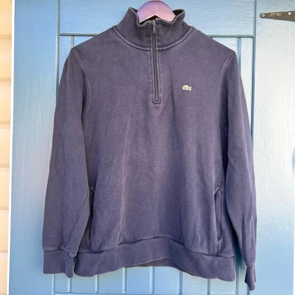 Lacoste Sweater 1/4 Zip Cotton Pockets Men Size XXL Navy Blue
